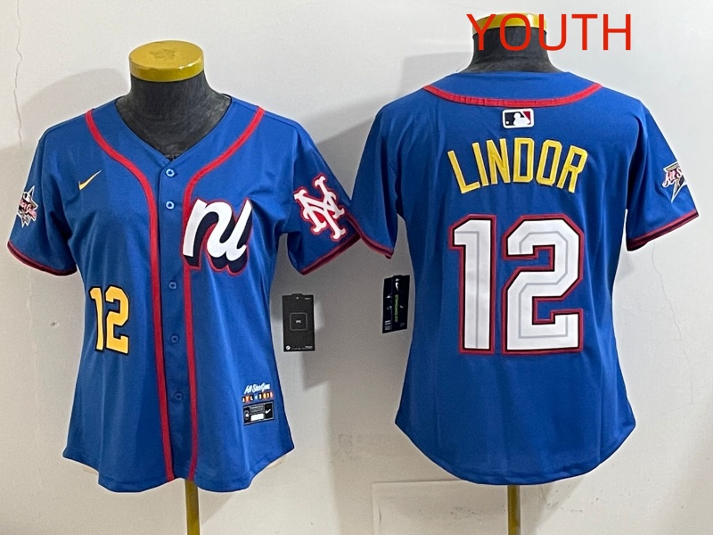 Youth 2025 New York Mets #12 Lindor Blue All star Nike MLB Jersey style 004